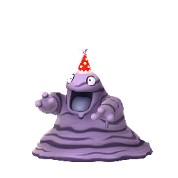 Grimer wearing a party hat - Pokémon GO [image by pokemongohub.net]