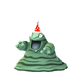 Shiny Grimer wearing a party hat - Pokémon GO [image by pokemongohub.net]
